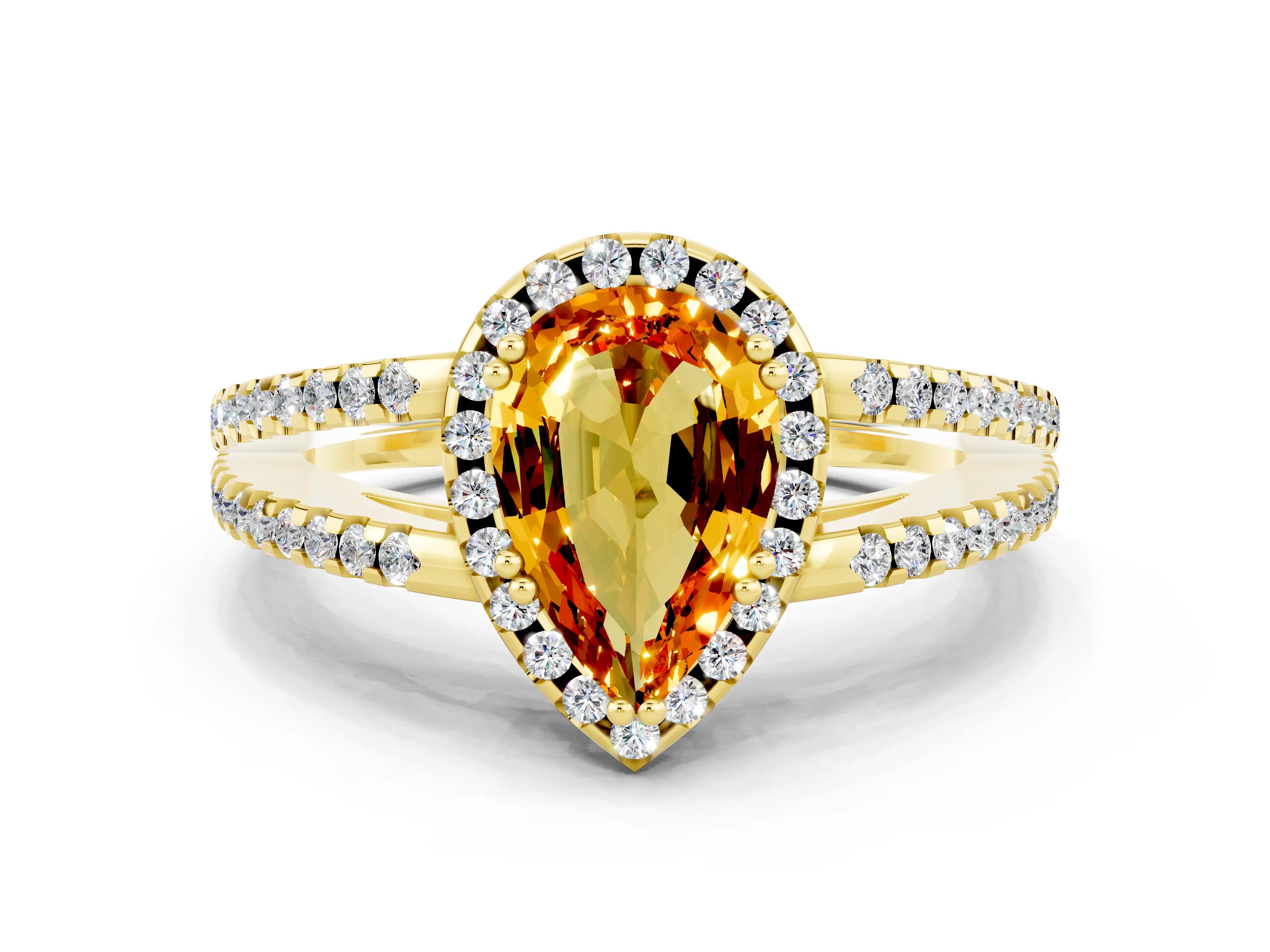 Yellow gold Pear Cut Citrine Halo Split Shank Engagement Ring_12