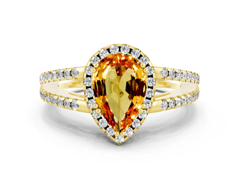 Yellow gold Pear Cut Citrine Halo Split Shank Engagement Ring_12