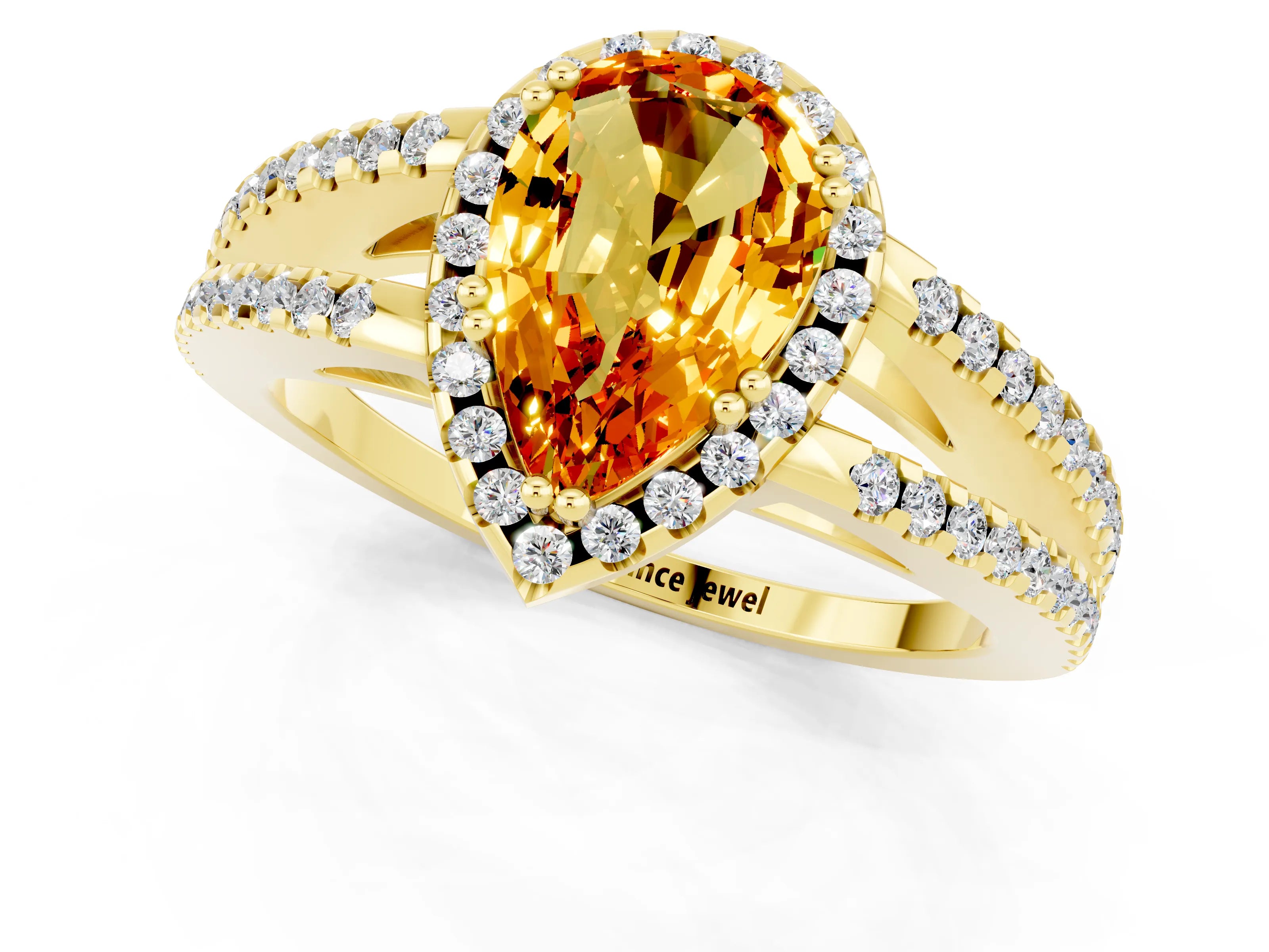 Yellow gold Pear Cut Citrine Halo Split Shank Engagement Ring_13