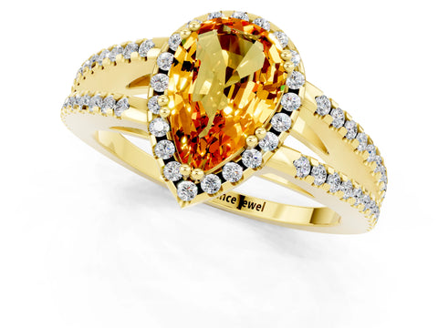 Yellow gold Pear Cut Citrine Halo Split Shank Engagement Ring_13