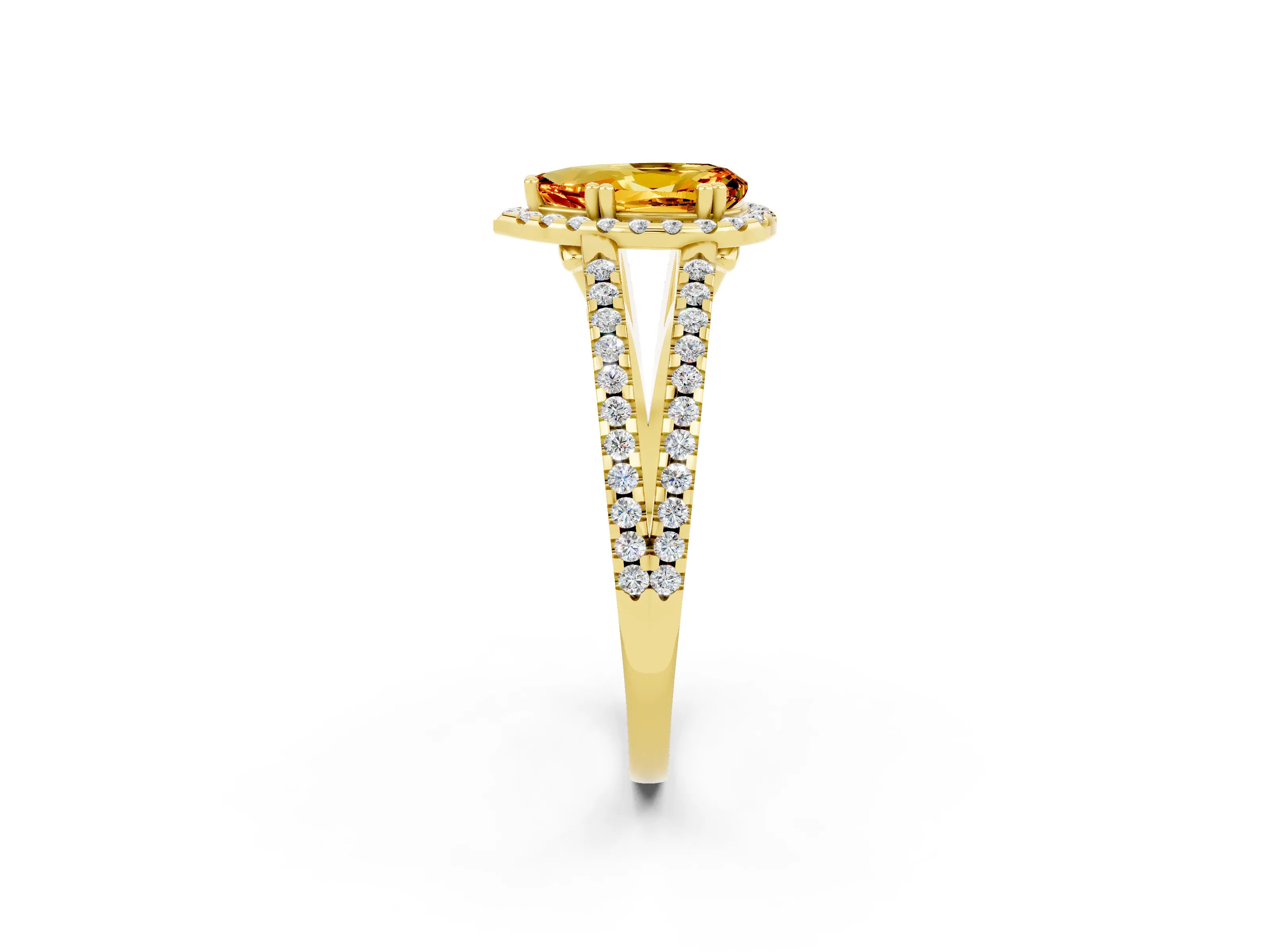 Yellow gold Pear Cut Citrine Halo Split Shank Engagement Ring_14