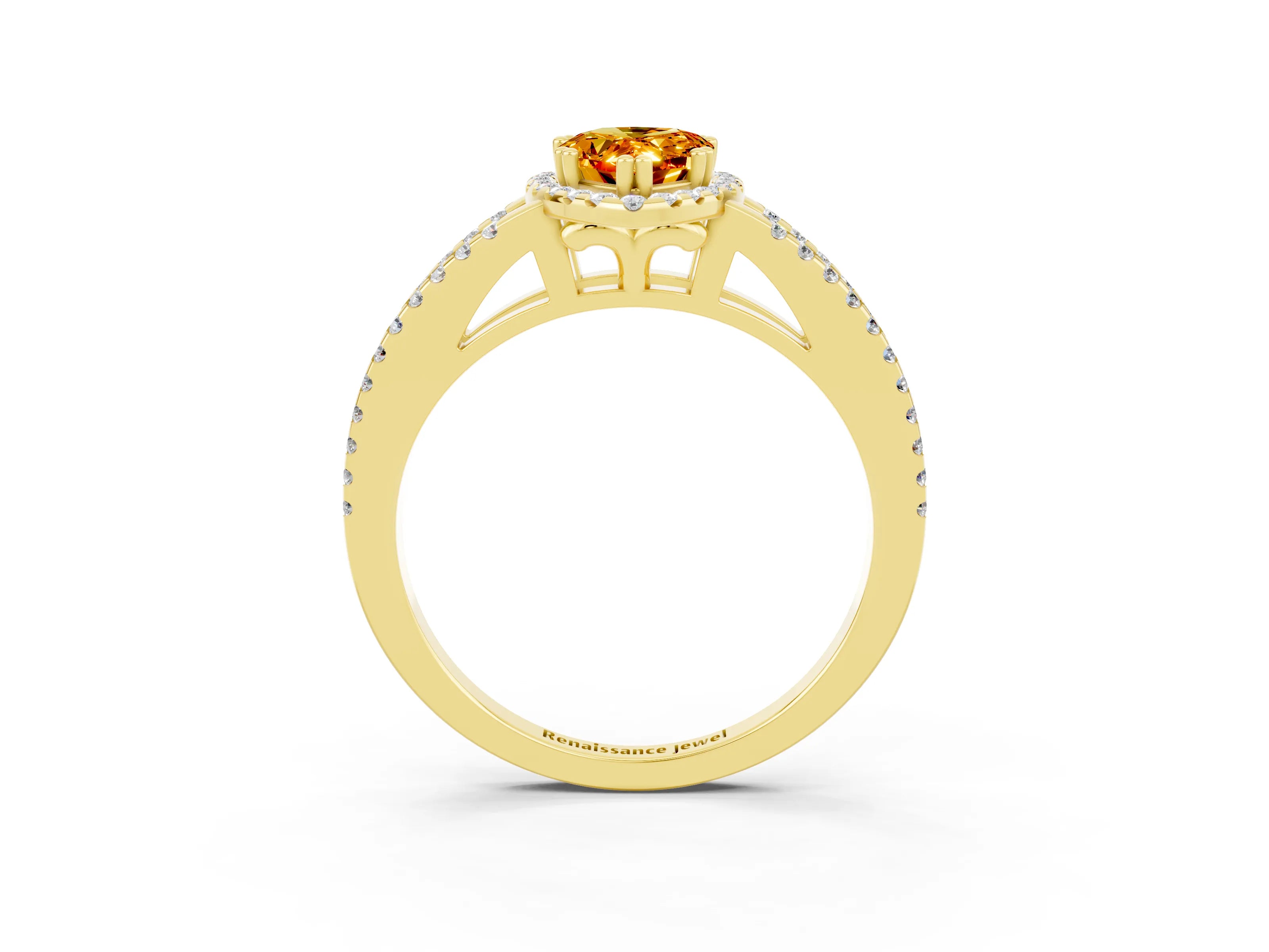 Yellow gold Pear Cut Citrine Halo Split Shank Engagement Ring_15