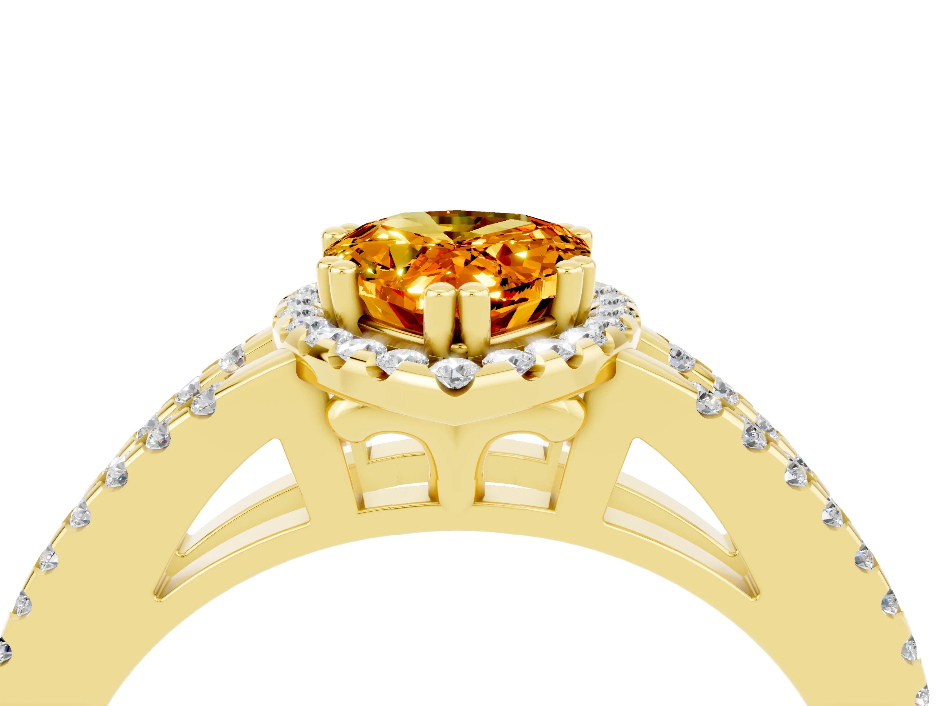 Yellow gold Pear Cut Citrine Halo Split Shank Engagement Ring_16