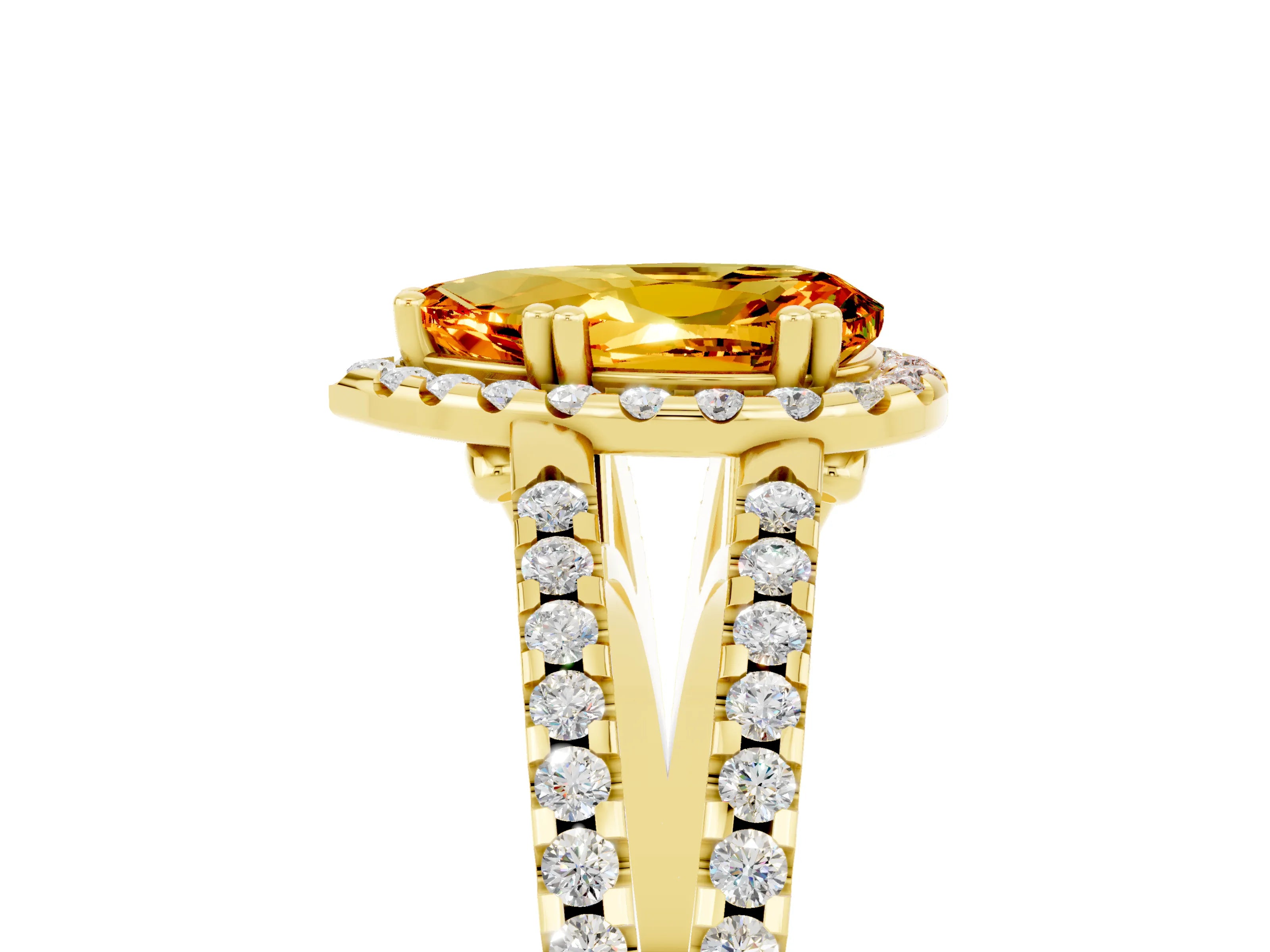 Yellow gold Pear Cut Citrine Halo Split Shank Engagement Ring_17