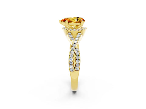 Yellow gold Pear Cut Citrine Halo Twist Band Solitaire Prong Setting Ring_2