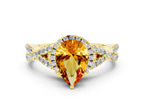 Yellow gold Pear Cut Citrine  Halo Twist Band Solitaire Prong Setting Ring_36