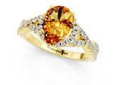 Yellow gold Pear Cut Citrine  Halo Twist Band Solitaire Prong Setting Ring_37