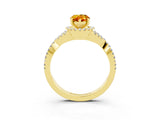 Yellow gold Pear Cut Citrine  Halo Twist Band Solitaire Prong Setting Ring_39