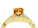 Yellow gold Pear Cut Citrine  Halo Twist Band Solitaire Prong Setting Ring_40