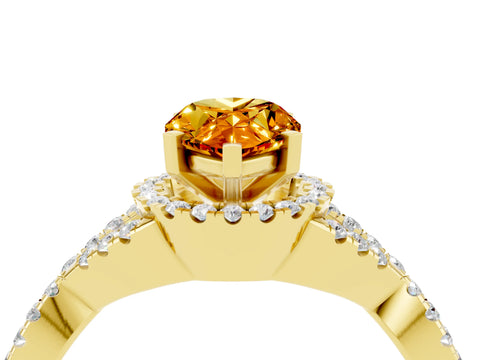 Yellow gold Pear Cut Citrine Halo Twist Band Solitaire Prong Setting Ring_4