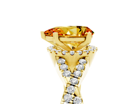 Yellow gold Pear Cut Citrine Halo Twist Band Solitaire Prong Setting Ring_5
