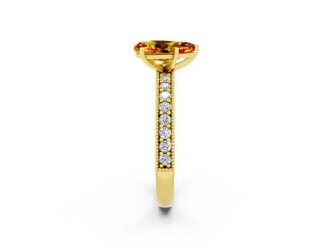 Yellow gold Pear Cut Citrine Milgrain Pavé Engagement Ring with Four-Prong Setting_2