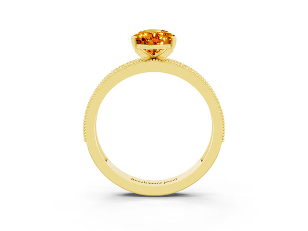 Yellow gold Pear Cut Citrine Milgrain Pavé Engagement Ring with Four-Prong Setting