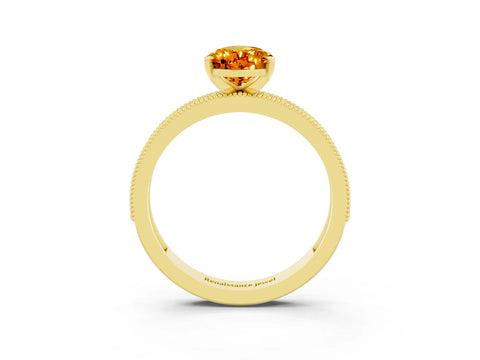 Yellow gold Pear Cut Citrine Milgrain Pavé Engagement Ring with Four-Prong Setting_3