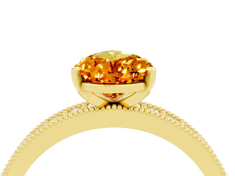 Yellow gold Pear Cut Citrine Milgrain Pavé Engagement Ring with Four-Prong Setting_4