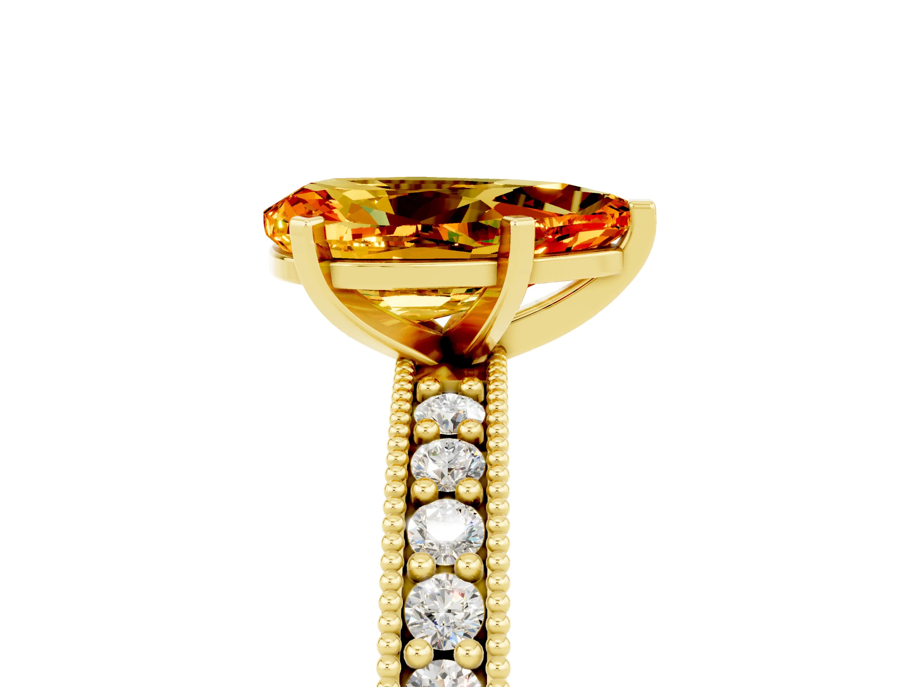 Yellow gold Pear Cut Citrine Milgrain Pavé Engagement Ring with Four-Prong Setting_5