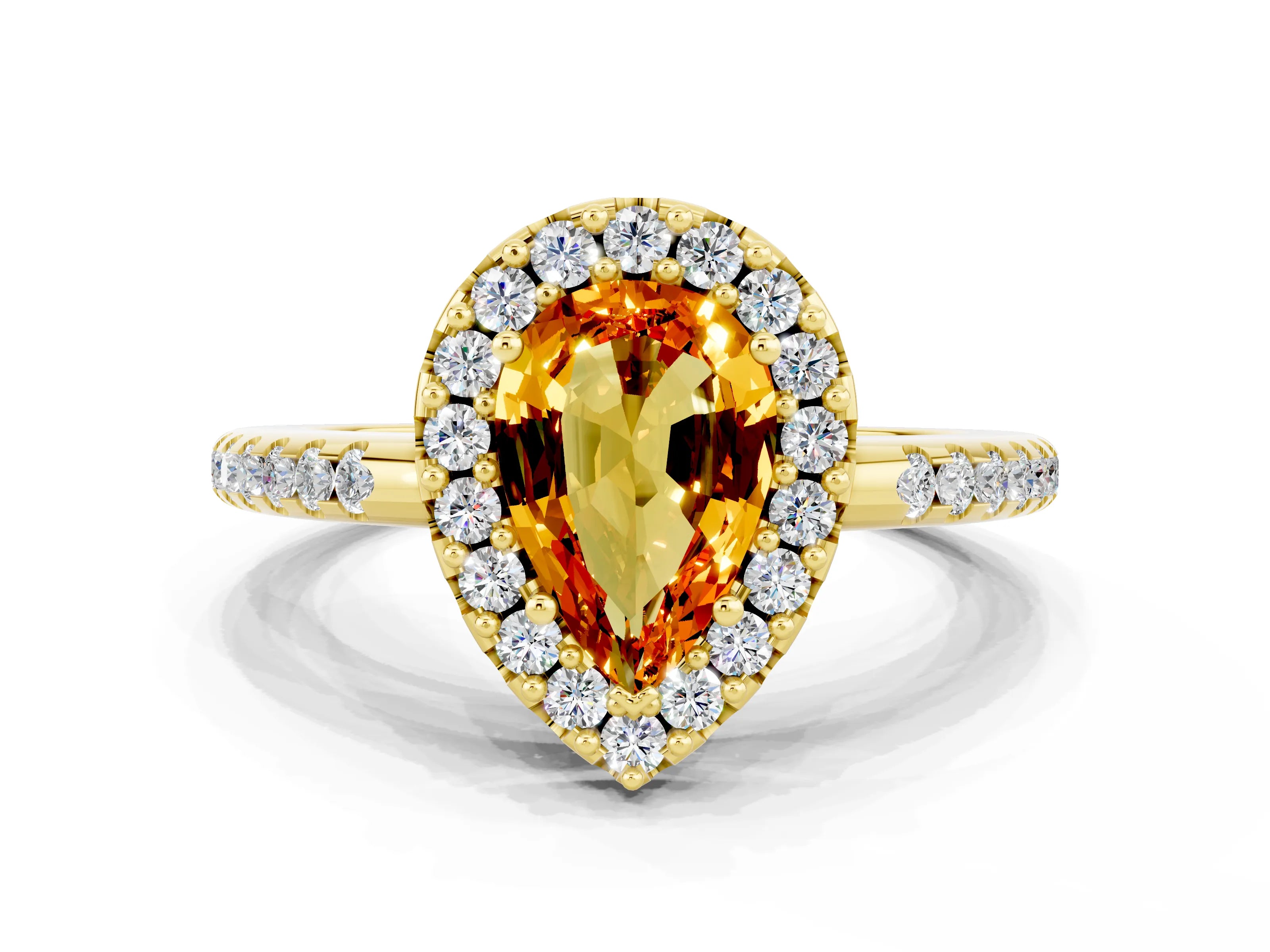 Yellow gold Pear Cut Citrine Pavé Halo Ring with Four-Prong Setting_12