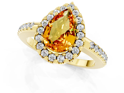 Yellow gold Pear Cut Citrine Pavé Halo Ring with Four-Prong Setting_13