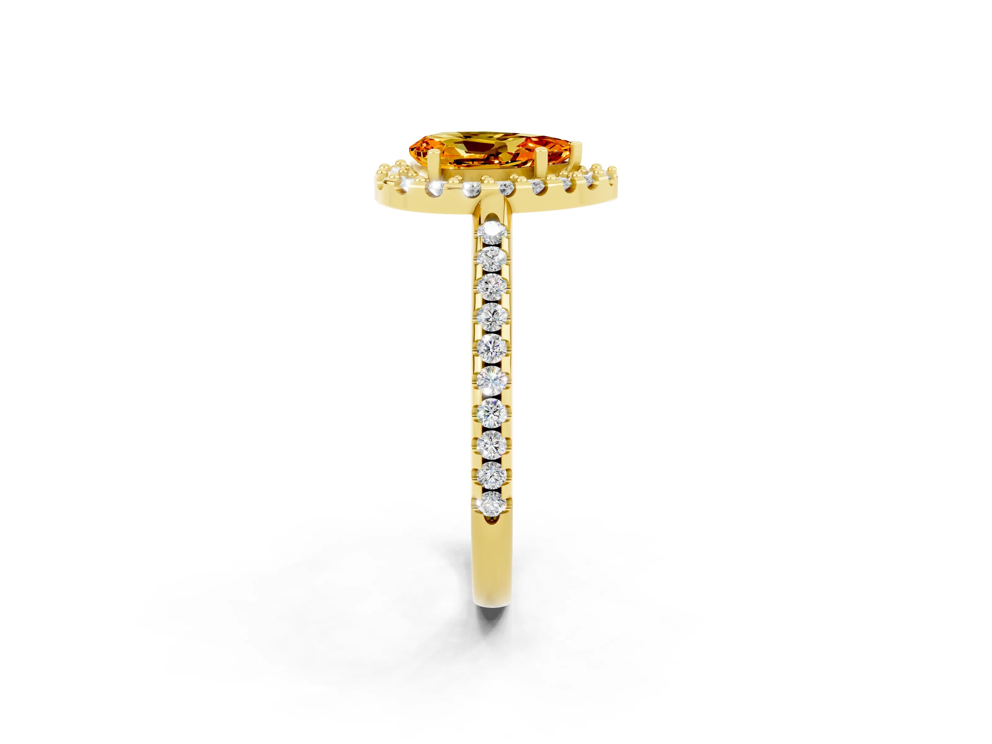 Yellow gold Pear Cut Citrine Pavé Halo Ring with Four-Prong Setting_14