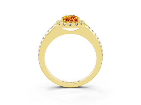 Yellow gold Pear Cut Citrine Pavé Halo Ring with Four-Prong Setting_15