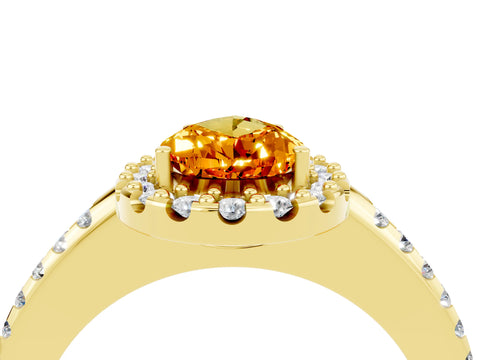 Yellow gold Pear Cut Citrine Pavé Halo Ring with Four-Prong Setting_16