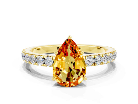 Yellow gold Pear Cut Citrine Pavé Solitaire Engagement Ring with Four-Prong Setting_12