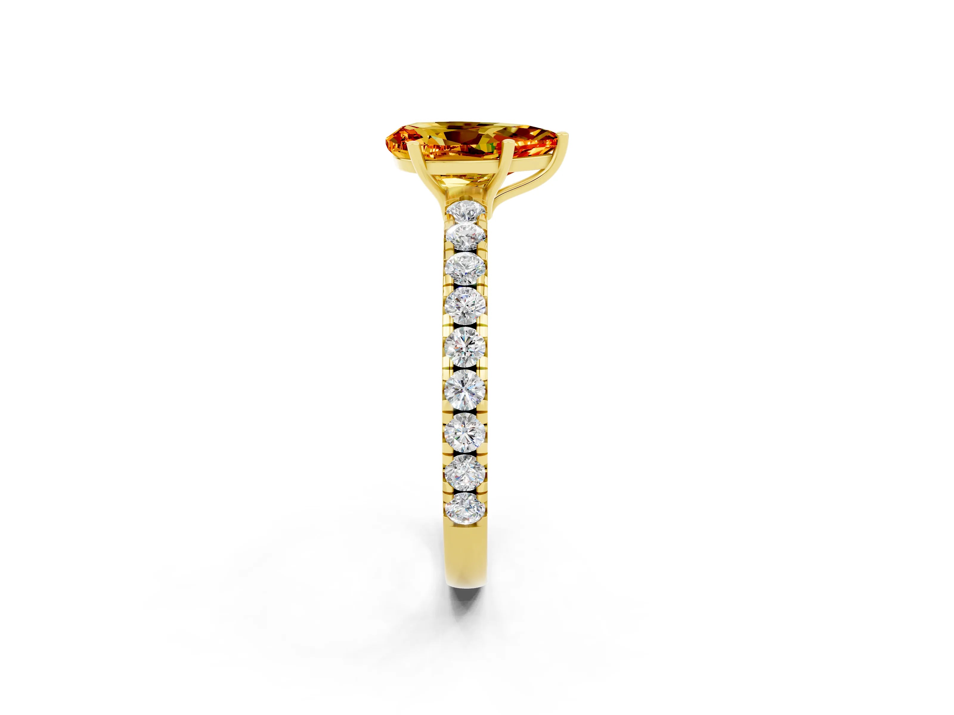 Yellow gold Pear Cut Citrine Pavé Solitaire Engagement Ring with Four-Prong Setting_14
