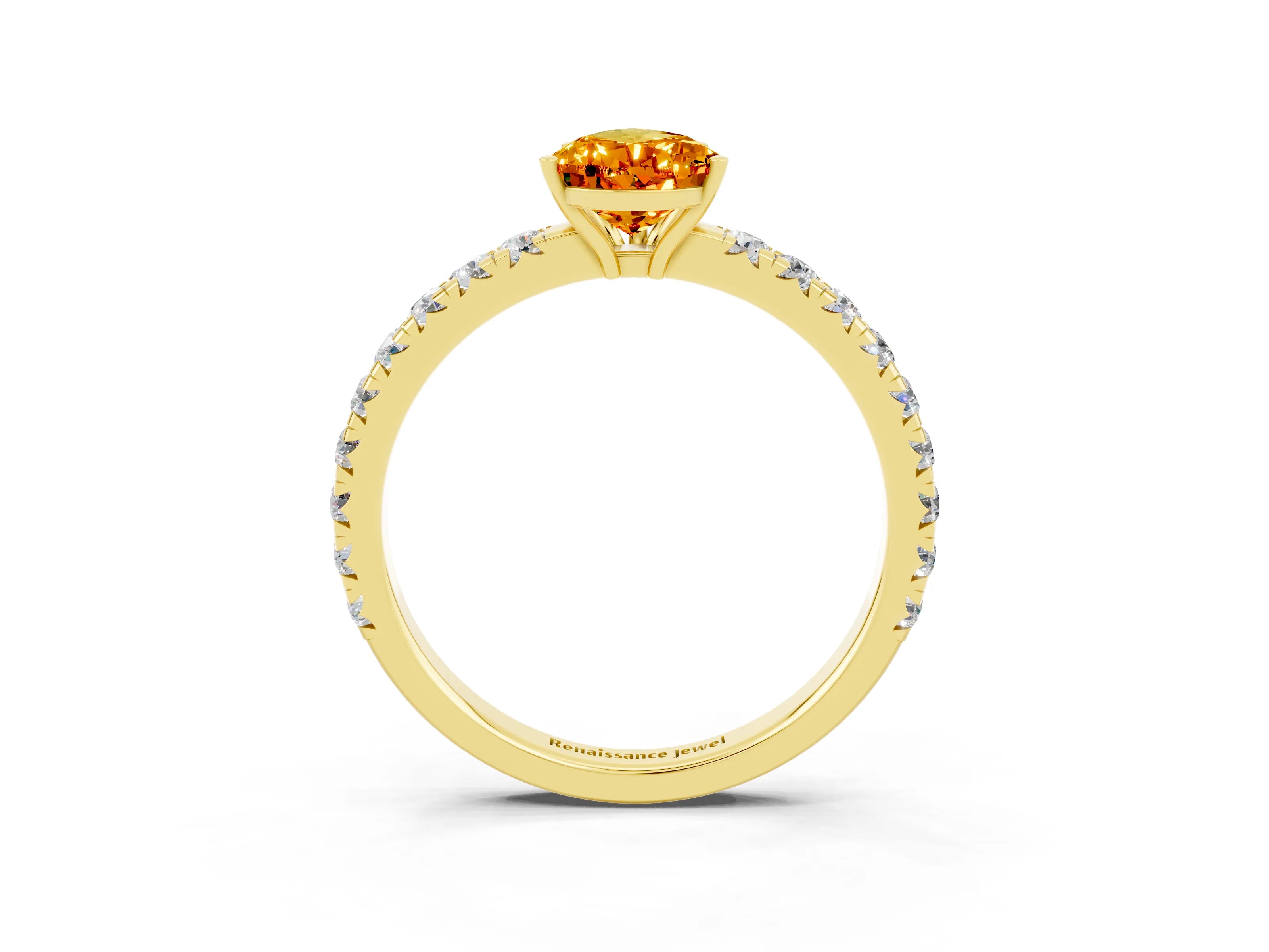 Yellow gold Pear Cut Citrine Pavé Solitaire Engagement Ring with Four-Prong Setting_15