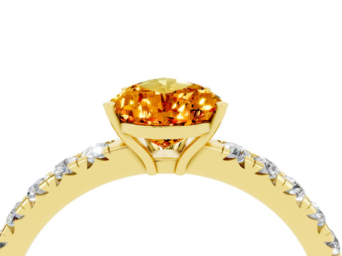 Yellow gold Pear Cut Citrine Pavé Solitaire Engagement Ring with Four-Prong Setting_16