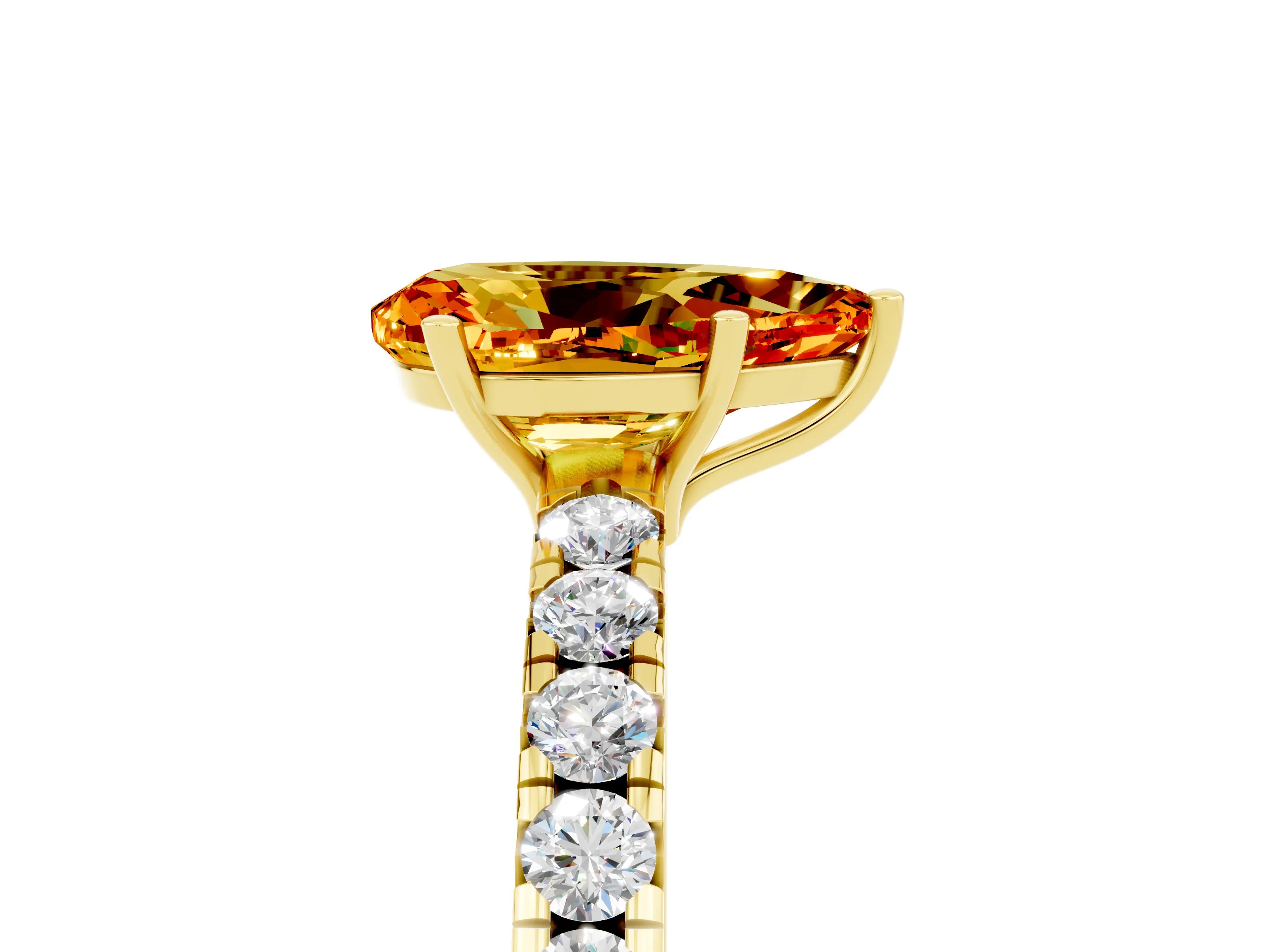 Yellow gold Pear Cut Citrine Pavé Solitaire Engagement Ring with Four-Prong Setting_17