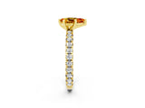 Yellow gold Pear Cut Citrine Pavé Solitaire Ring with Round Band and Prong Setting_14
