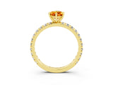 Yellow gold Pear Cut Citrine Pavé Solitaire Ring with Round Band and Prong Setting_15