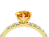 Yellow gold Pear Cut Citrine Pavé Solitaire Ring with Round Band and Prong Setting_16