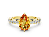 Yellow gold Pear Cut Citrine Pavé Solitaire Ring with Round Band and Prong Setting_24