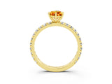 Yellow gold Pear Cut Citrine Pavé Solitaire Ring with Round Band and Prong Setting_27