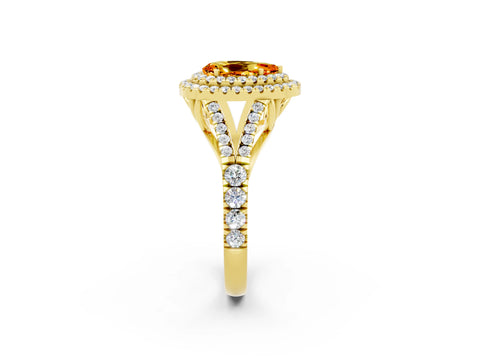 Yellow gold Pear Cut Citrine Pavé Split Shank Double Halo Engagement Ring_2
