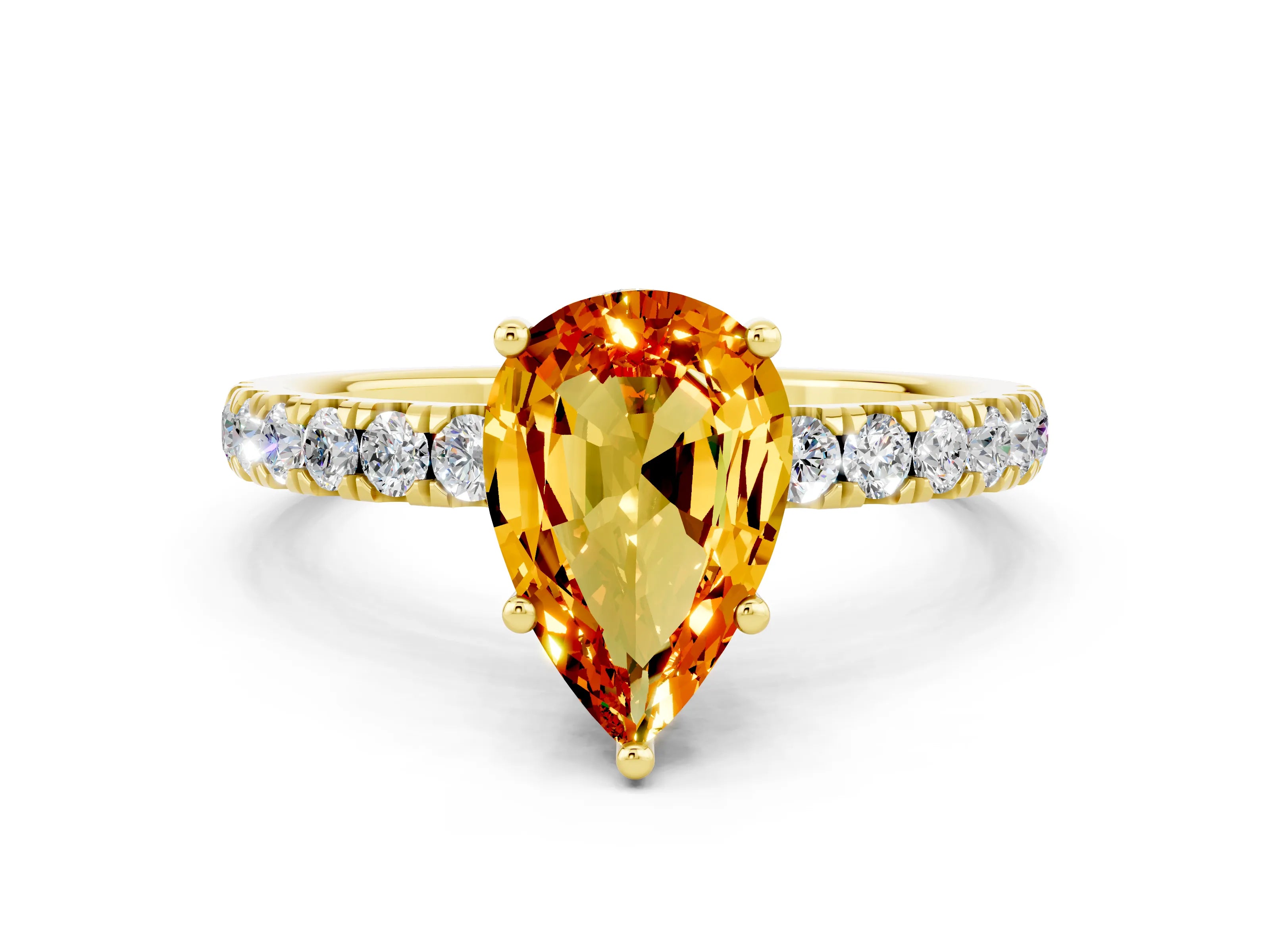 Yellow gold Pear Cut Citrine Pave Band Solitaire Ring with Four-Prong Setting_24
