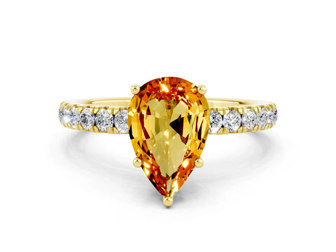 Yellow gold Pear Cut Citrine Pave Band Solitaire Ring with Four-Prong Setting_24