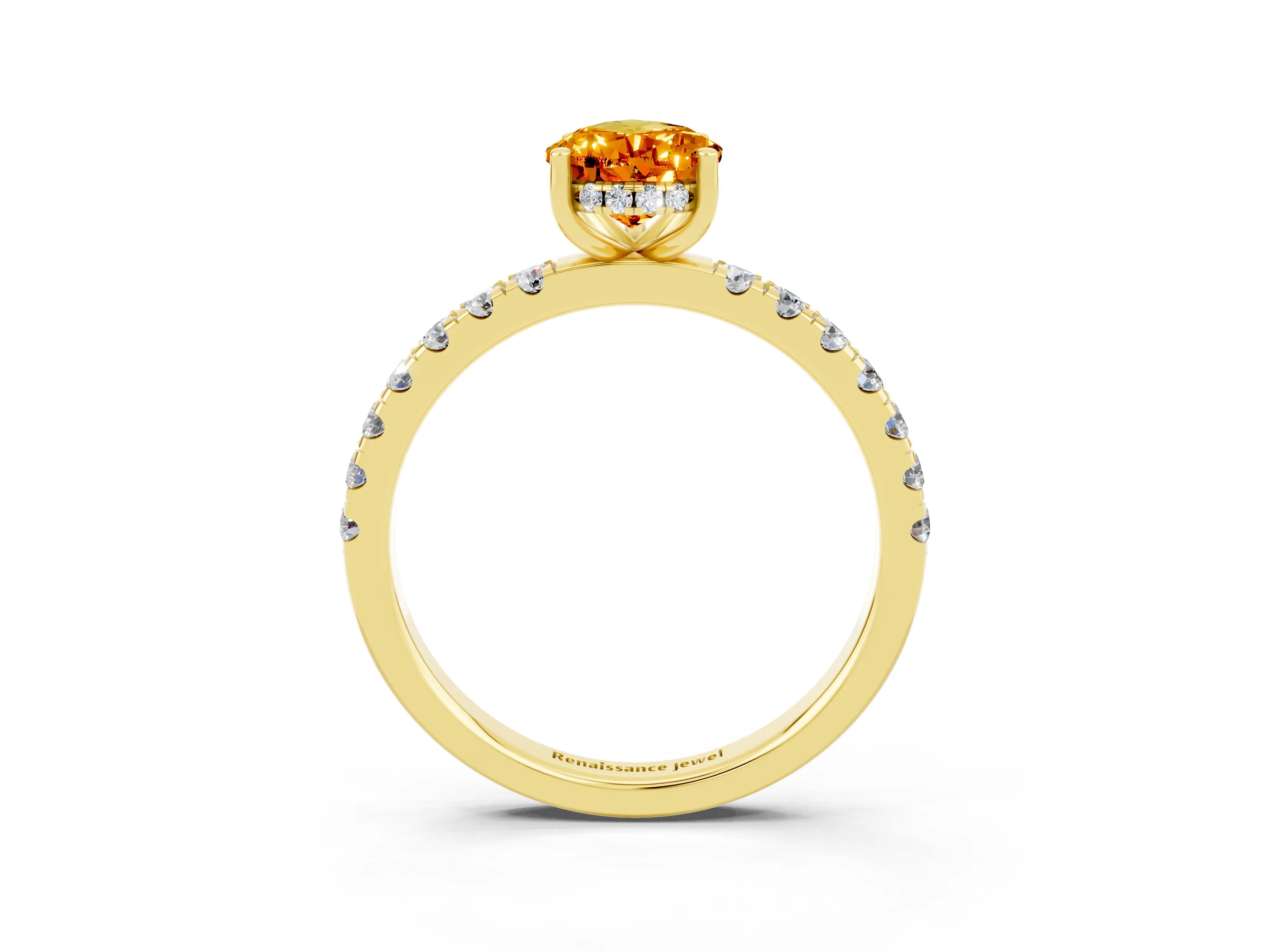 Yellow gold Pear Cut Citrine Pave Band Solitaire Ring with Four-Prong Setting_27
