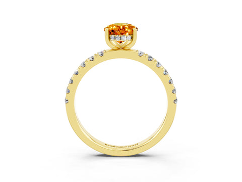 Yellow gold Pear Cut Citrine Pave Band Solitaire Ring with Four-Prong Setting_27