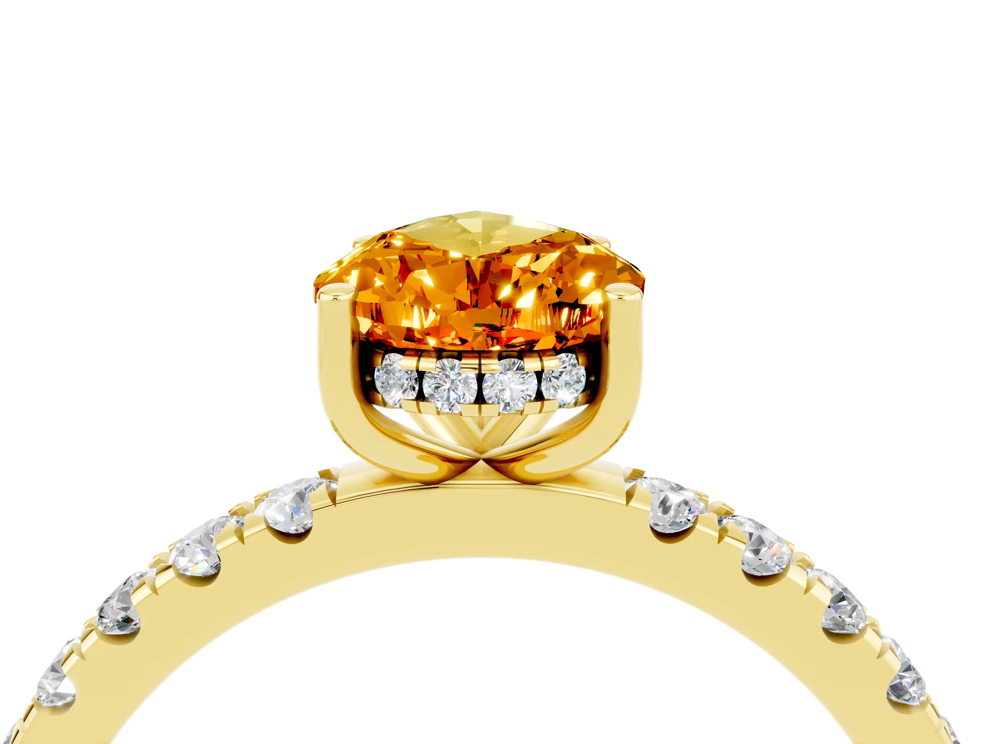 Yellow gold Pear Cut Citrine Pave Band Solitaire Ring with Four-Prong Setting_28