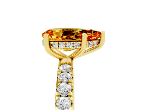Yellow gold Pear Cut Citrine Pave Band Solitaire Ring with Four-Prong Setting_29