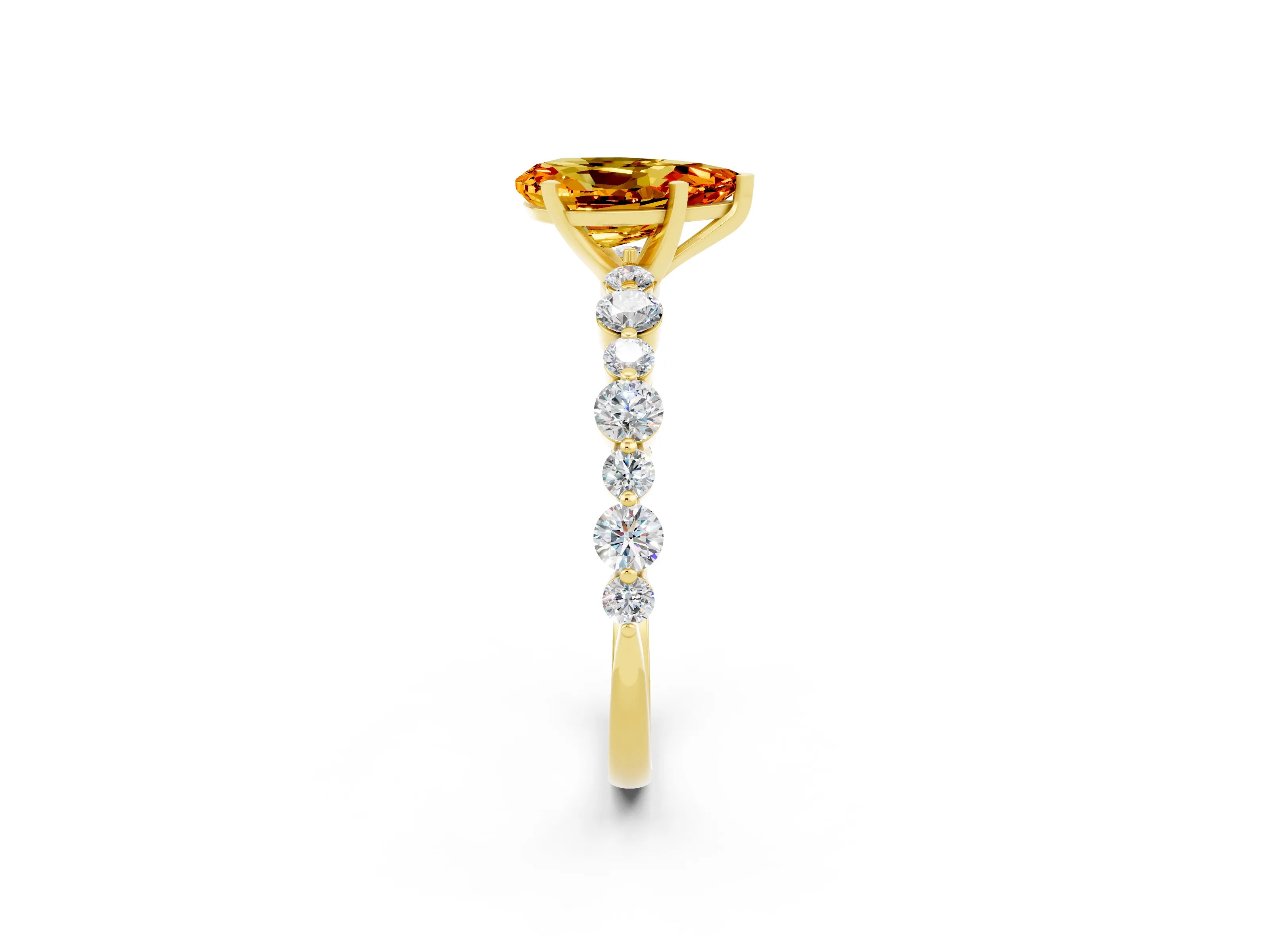 Yellow gold Pear Cut Citrine Prong Set Engagement Ring with Pavé Band_2