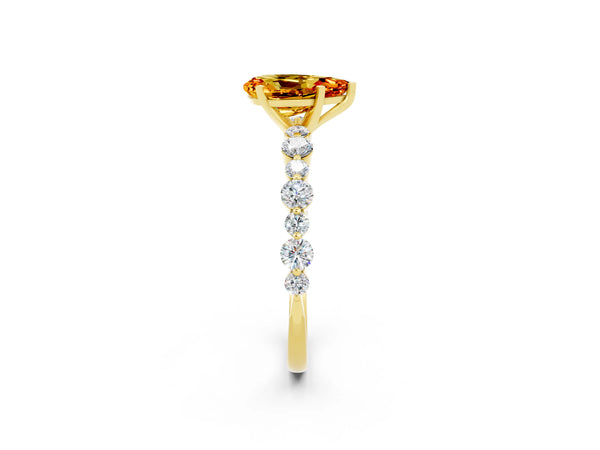 Yellow gold Pear Cut Citrine Prong Set Engagement Ring with Pavé Band