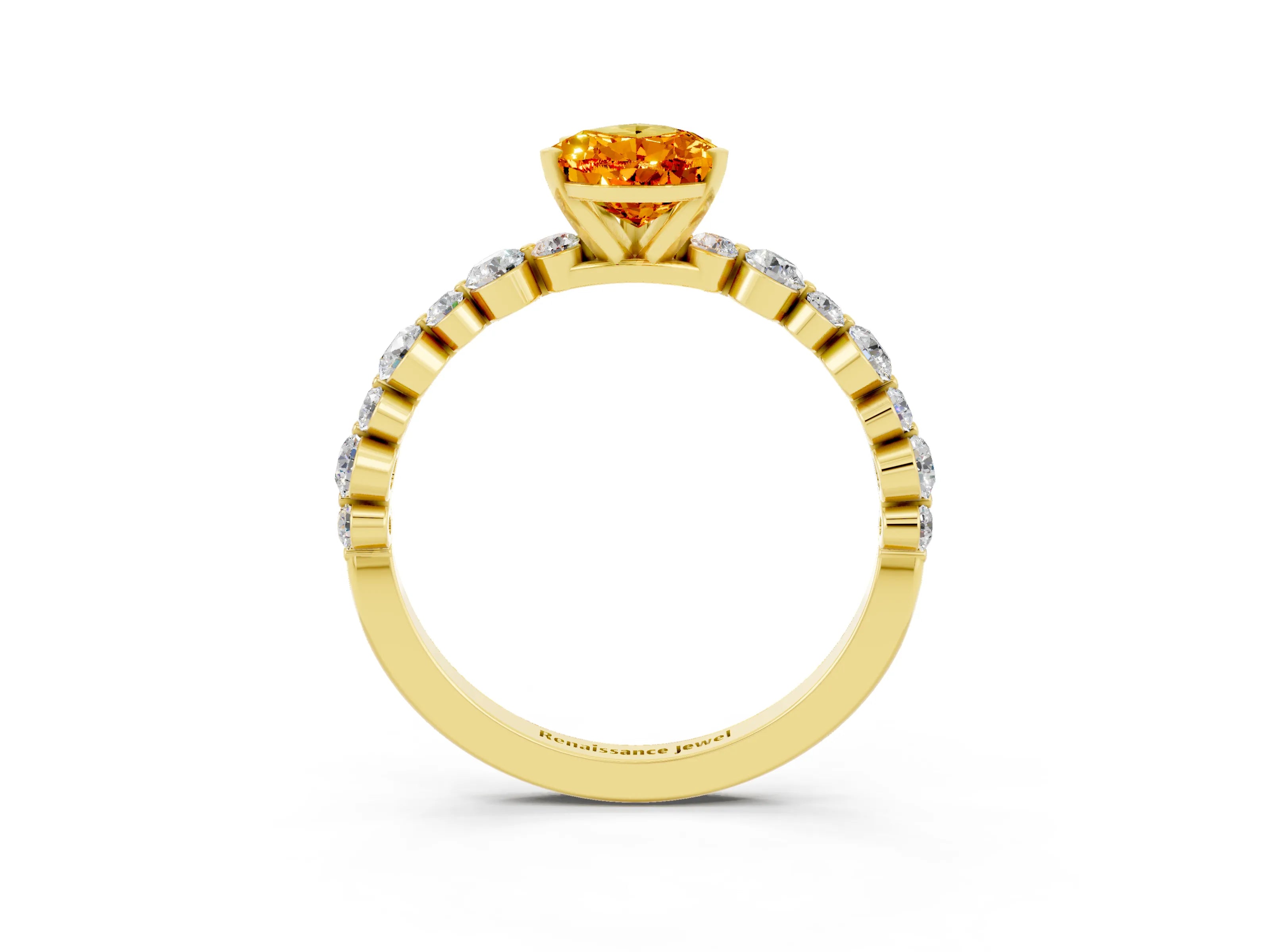 Yellow gold Pear Cut Citrine Prong Set Engagement Ring with Pavé Band_3