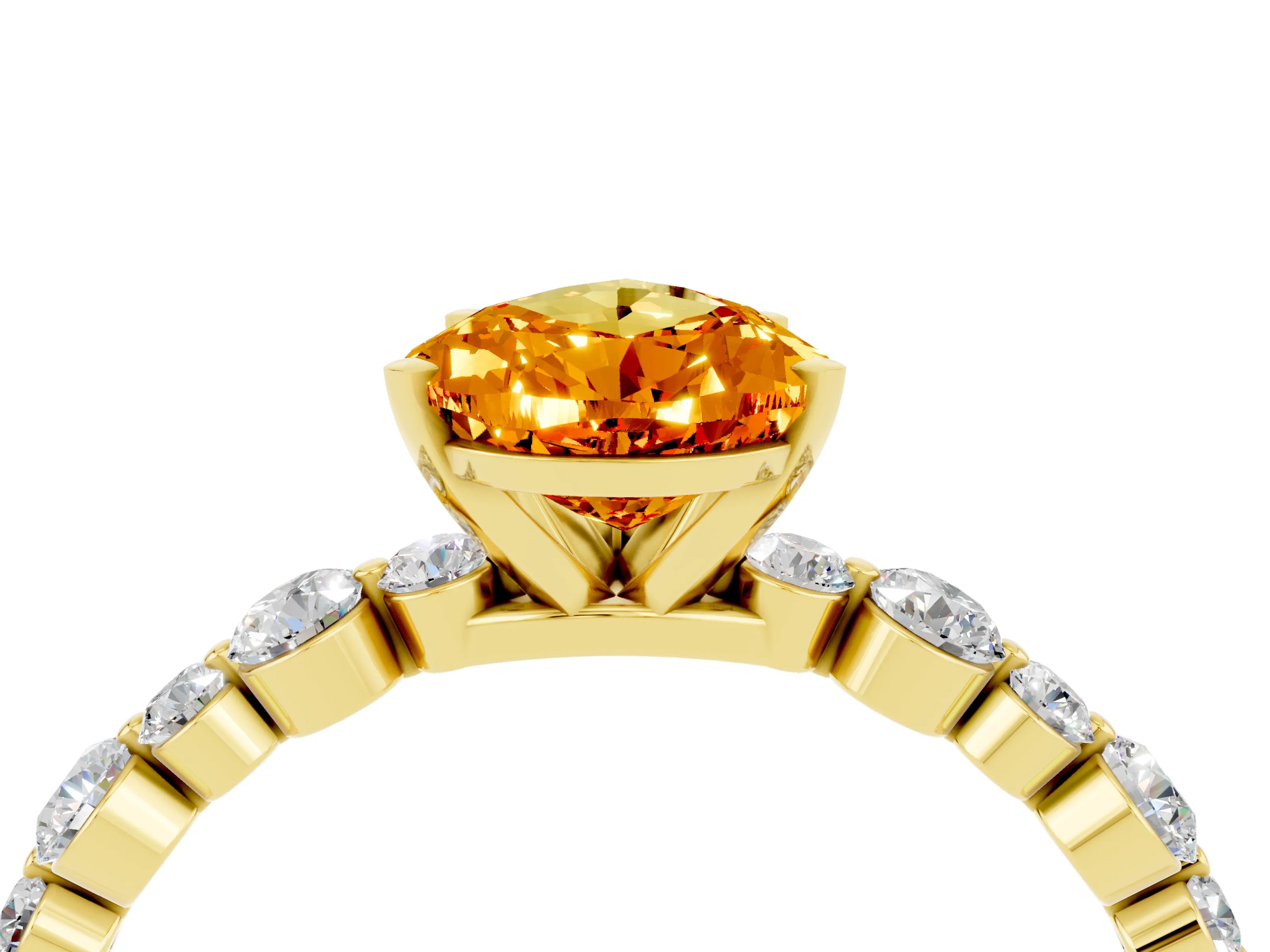 Yellow gold Pear Cut Citrine Prong Set Engagement Ring with Pavé Band_4