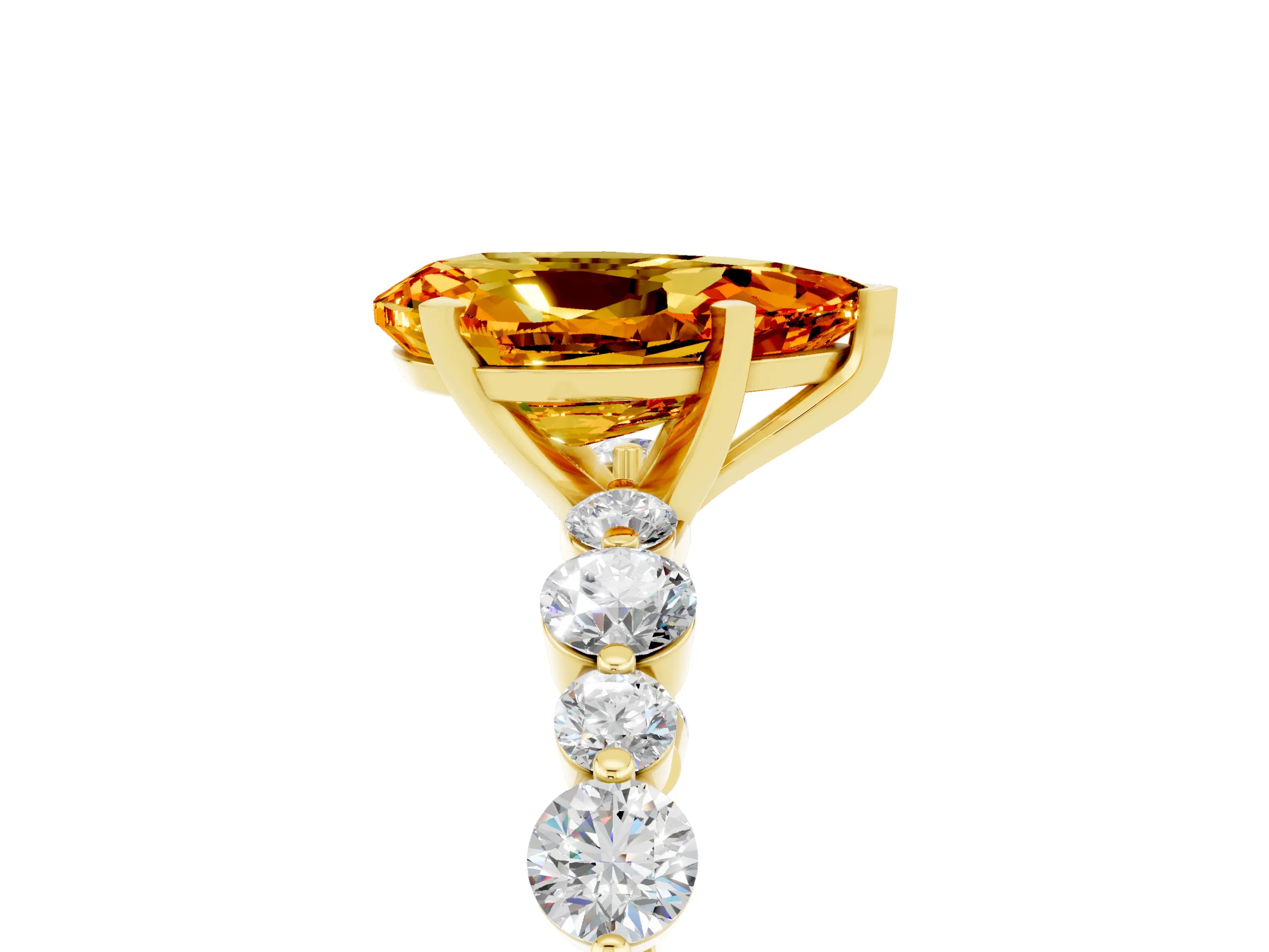 Yellow gold Pear Cut Citrine Prong Set Engagement Ring with Pavé Band_5