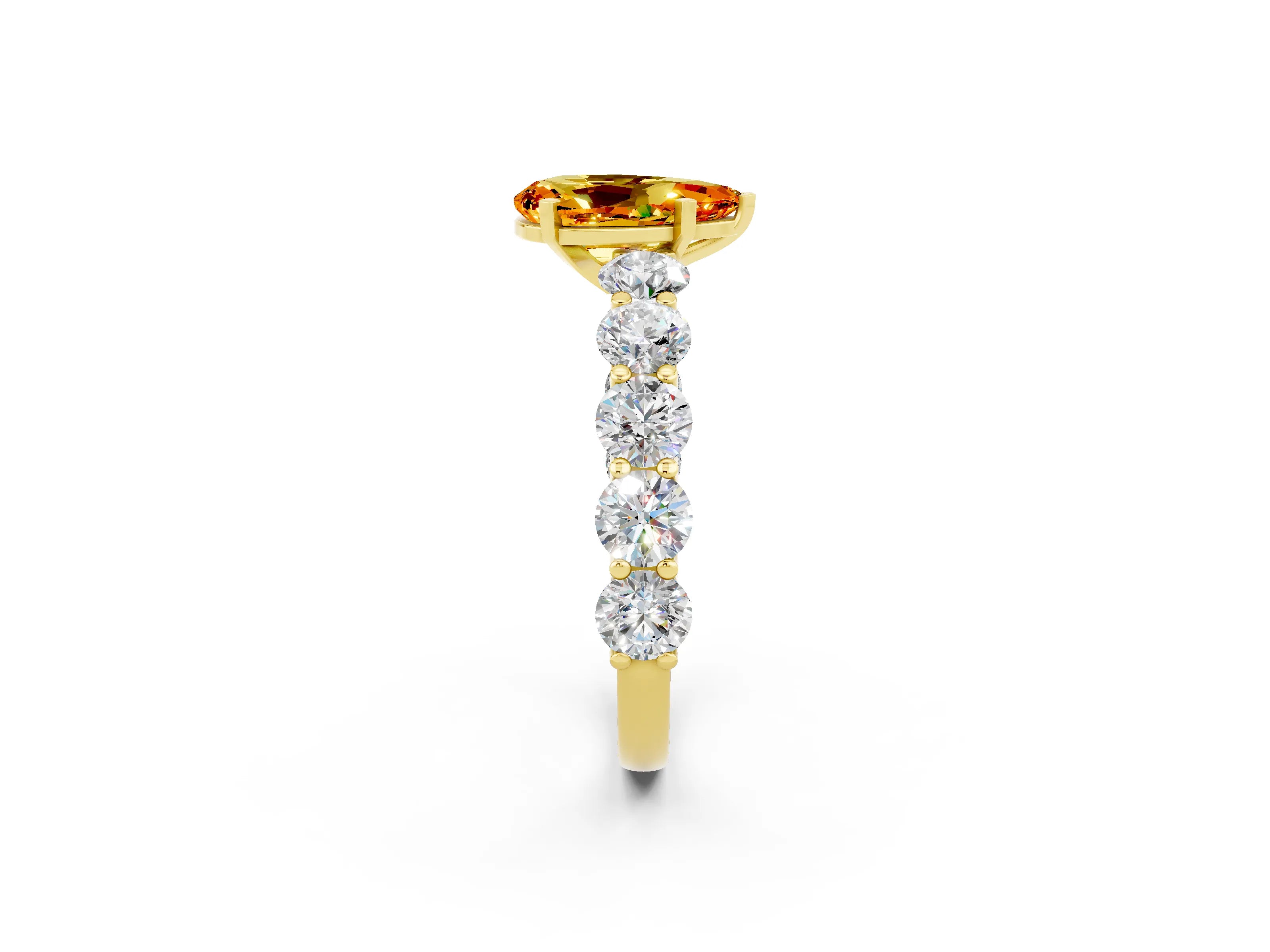 Yellow gold Pear Cut Citrine Prong Setting with Side Stones on a Pave Band_2