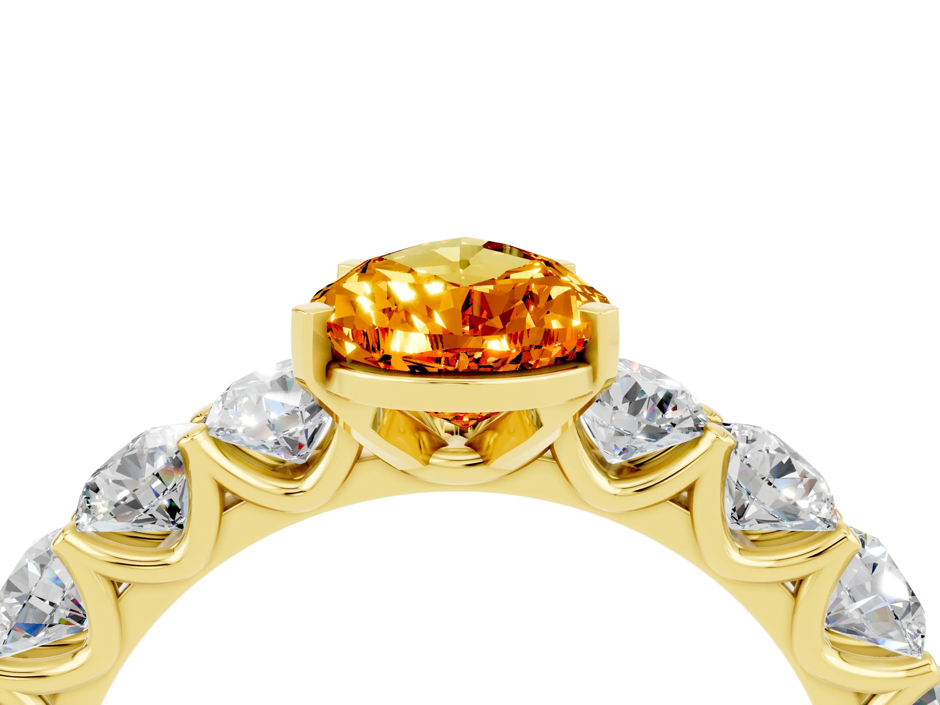 Yellow gold Pear Cut Citrine Prong Setting with Side Stones on a Pave Band_4