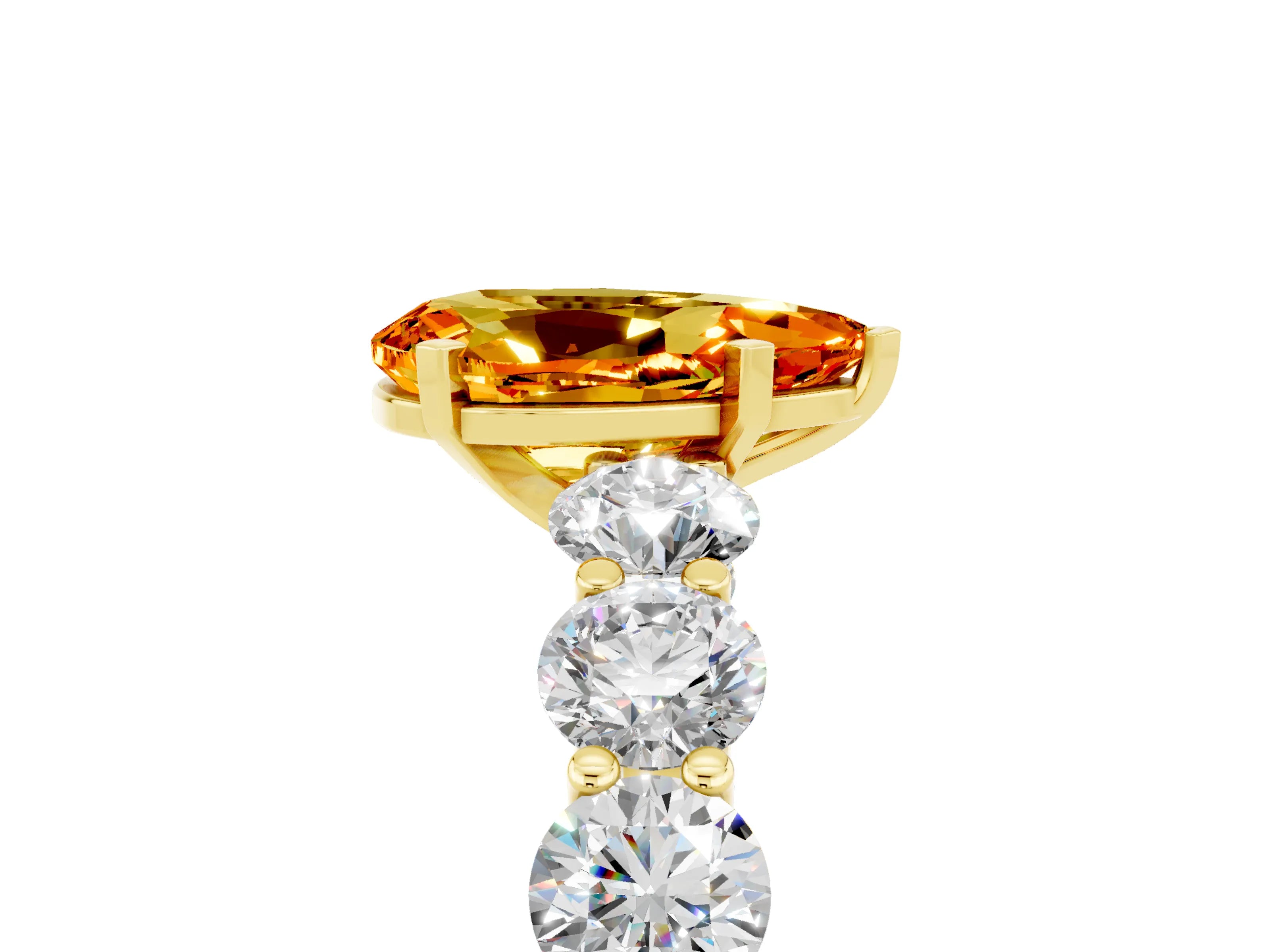 Yellow gold Pear Cut Citrine Prong Setting with Side Stones on a Pave Band_5